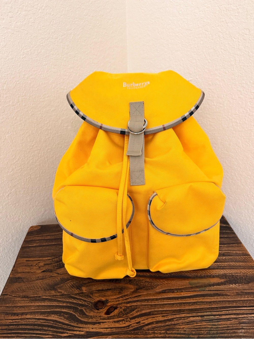 Burberrys Vintage Fragrances Canvas Backpack – Bright Yellow Nova Check Trim